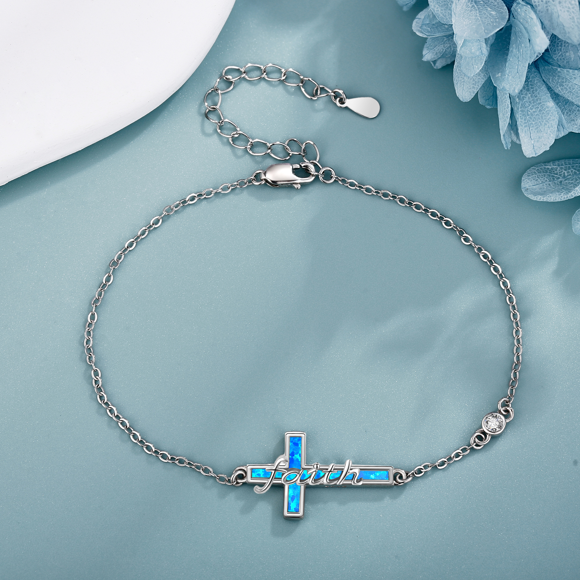 Opal Cross Bracelet 925 Sterling Silver for Women